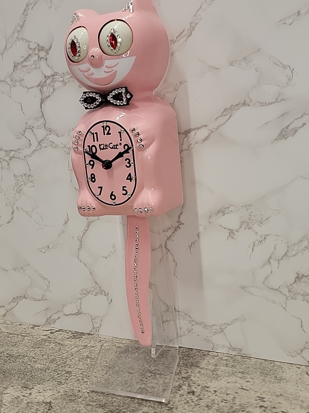 Super Rare Vintage Light Pink Jeweled Kit-Cat Klock - Picture 7 of 9